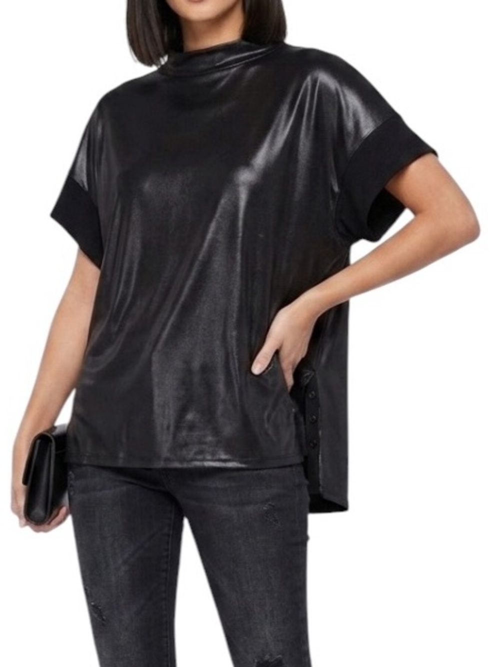 Express Black Shiny Relaxed Tee Size S
